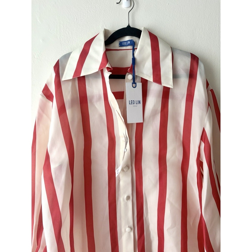 Leo Lin $695 NWT New Kathleen Silk Striped Blouse Size 2 US 6 AUS - Picture 4 of 7